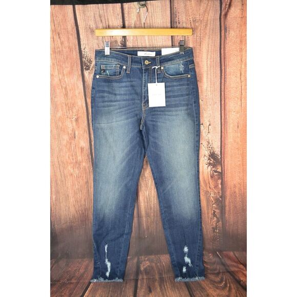 KANCAN‎ Mid Rise Super Skinny Frayed Hem Size 9/28 Denim Blue Ankle Jeans New - Picture 1 of 12